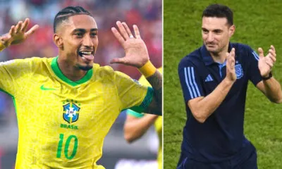 Brazilian Raphinha and coach Lionel Scaloni