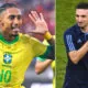 Brazilian Raphinha and coach Lionel Scaloni