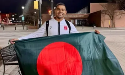 Shamit Shome with Bangladeshi flag