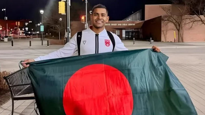 Shamit Shome with Bangladeshi flag
