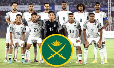 Bangladesh football team with BD Army logo