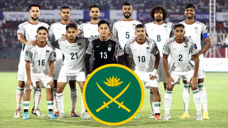 Bangladesh football team with BD Army logo
