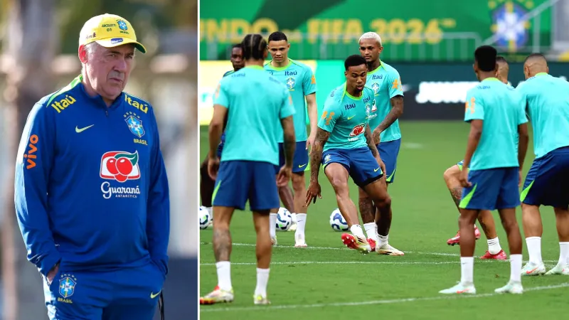 Brazil team practice with Ancelotti