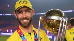 Maxwell with ODI WC Trophy
