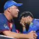 Afghanistan coach Jonathan Trott and disappointed Rashid Khan