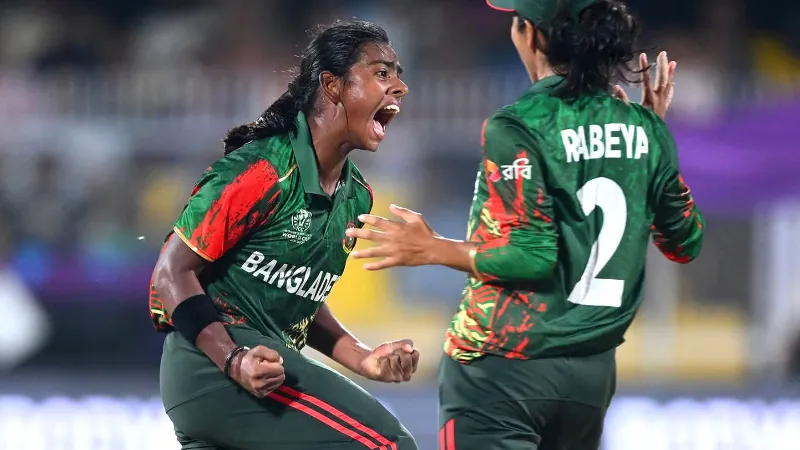 Marufa Akter takes wicket for Bangladesh