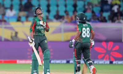 Two fifties help Bangladesh post a challenging total against South Africa.
