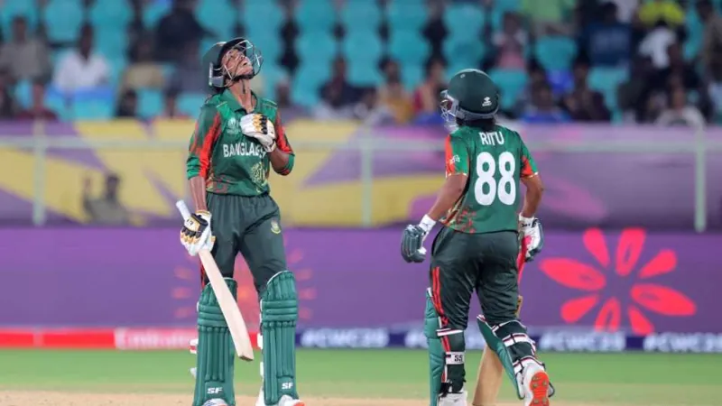 Two fifties help Bangladesh post a challenging total against South Africa.