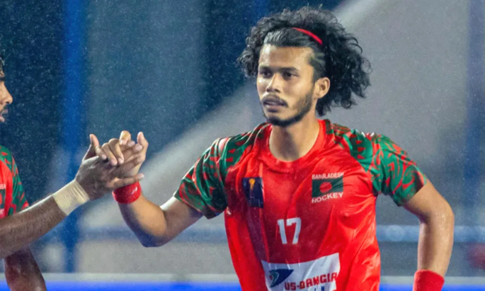 Amirul Islam in junior Hockey for Bangladesh