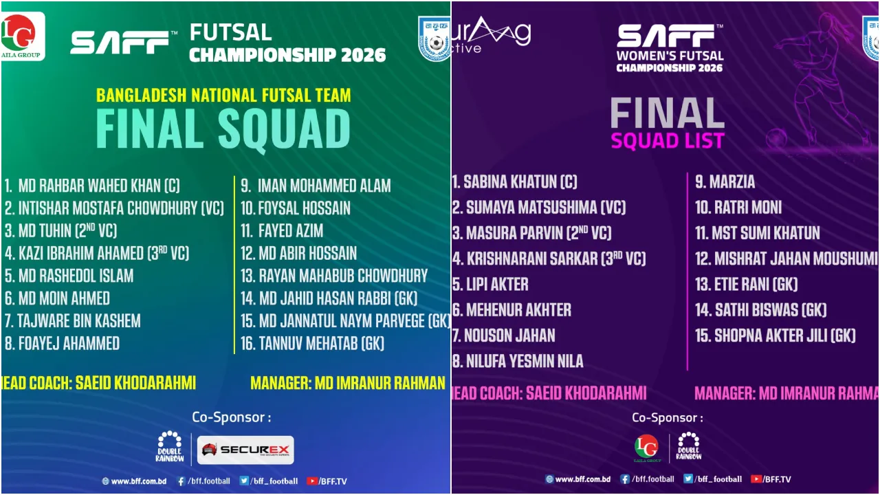 Final Squad __ SAFF Men's and women Futsal Championship 2026