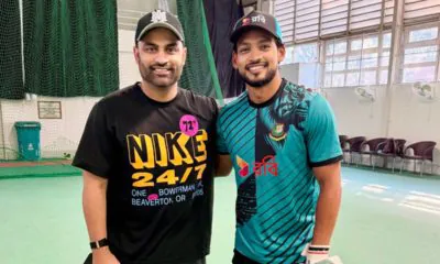 Shanto seeks batting advice from Tamim.